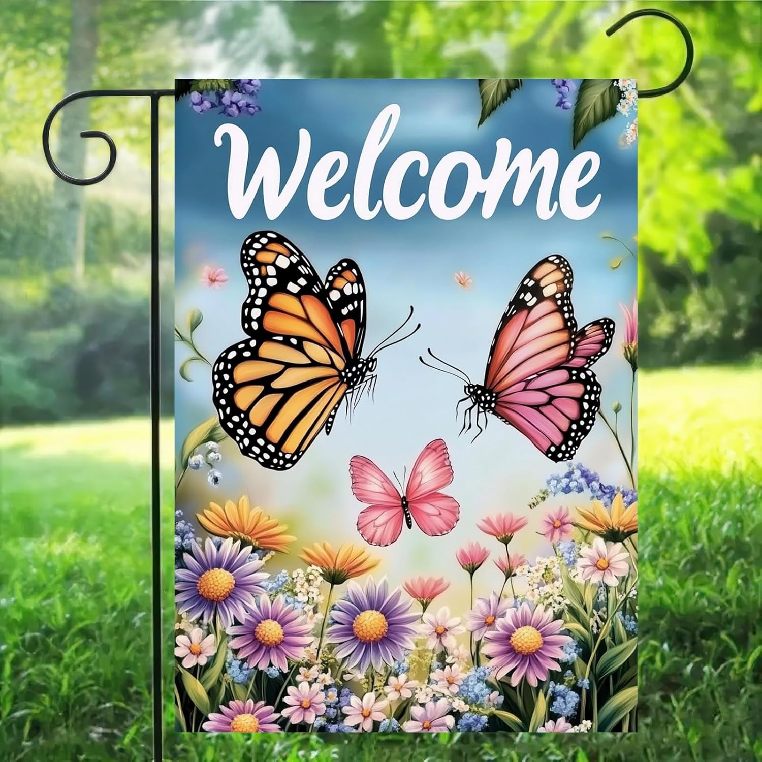 Spring Summer Garden Flags for Outside 12x18 Double Sided, Small Burlap Seasonal Floral Butterfly Welcome Garden Flag Spring Summer Outdoor Yard Decorations - Image 3