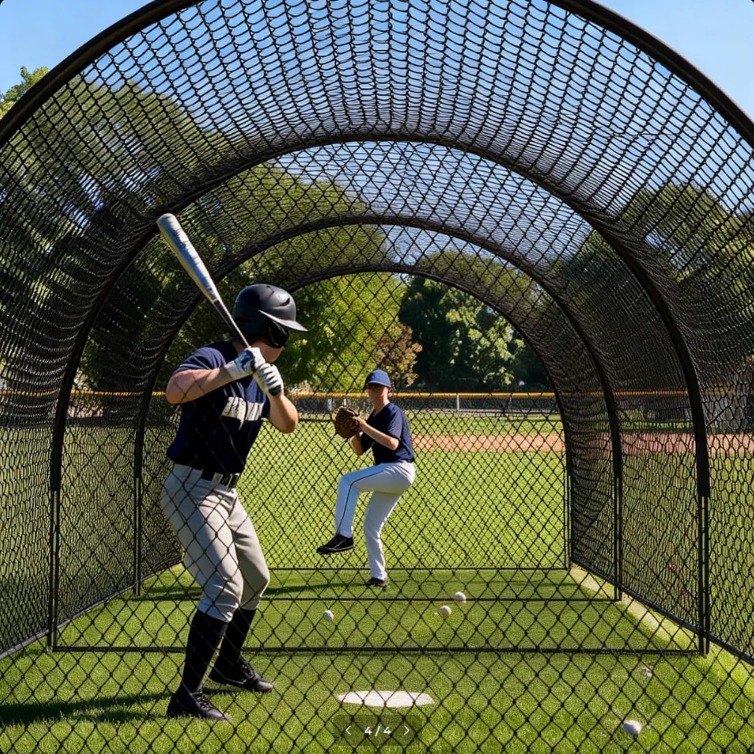 Filet de Cage de Batteur de Baseball Portable, pour Jardin Arrière-Cour, Cage d'Entraînement Baseball et Softball avec Trou pour Machine à Lancer et Porte Amovible, 1008 * 372 * 243 cm