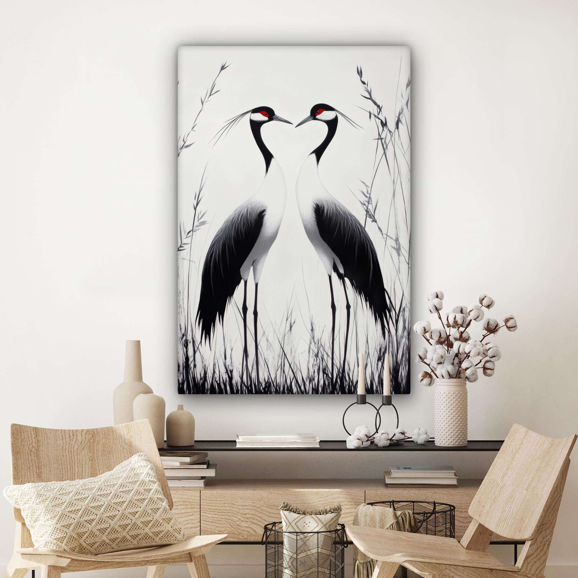 MuchoWow© Quadri Grandi Dimensioni Quadretti Da Parete Quadro Moderno | 80x120 cm - Camera Da Letto Stampa Foto Su Tela Soggiorno Cornice Decorazioni Gru - Erba - Cuore - Scuro