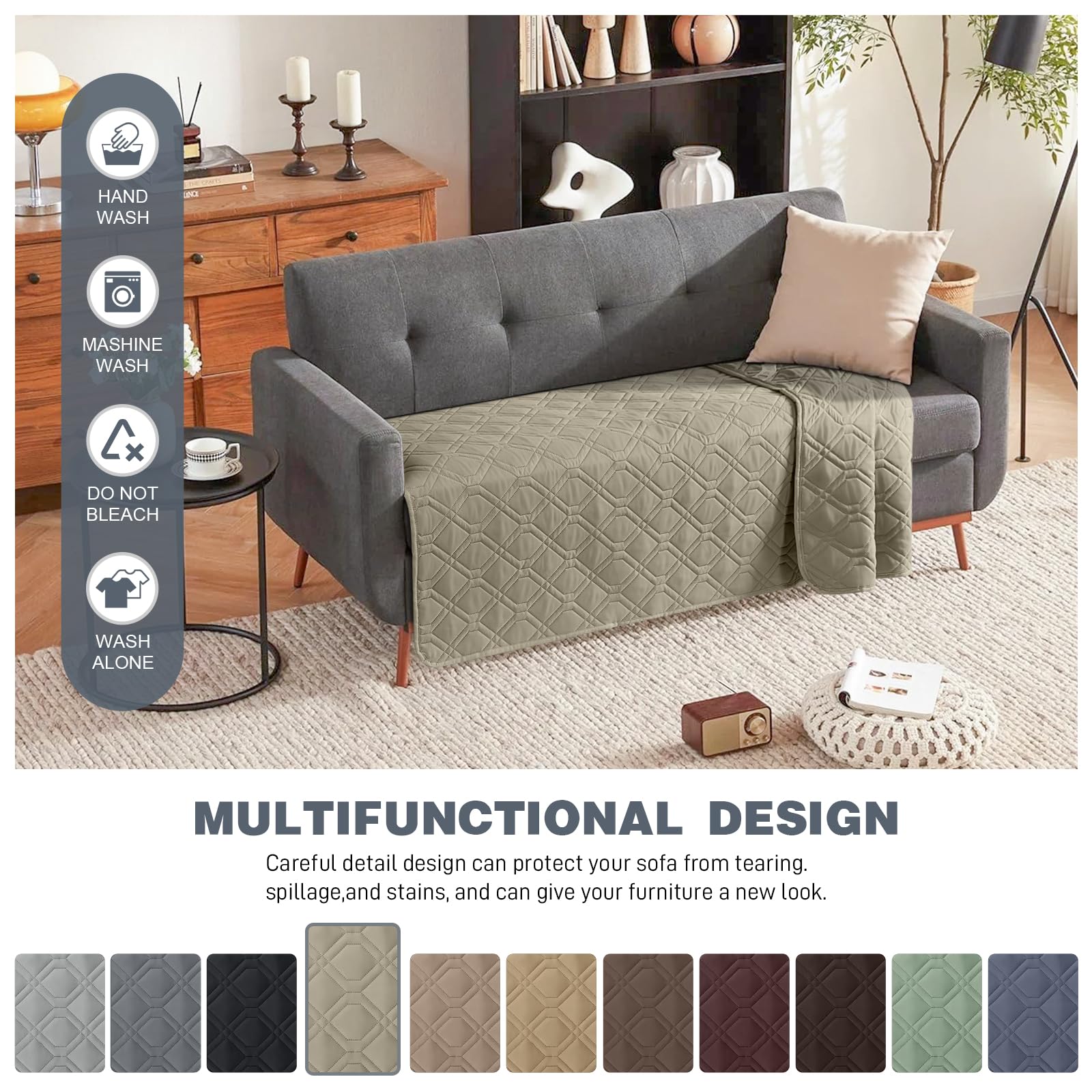 TAOCOCO Reversible Chair Sofa Cover,Waterproof Chair Couch Cover,Washable Sofa Slipcovers,Furniture Sofa Couch Protector for Pets(Khaki - Image 4