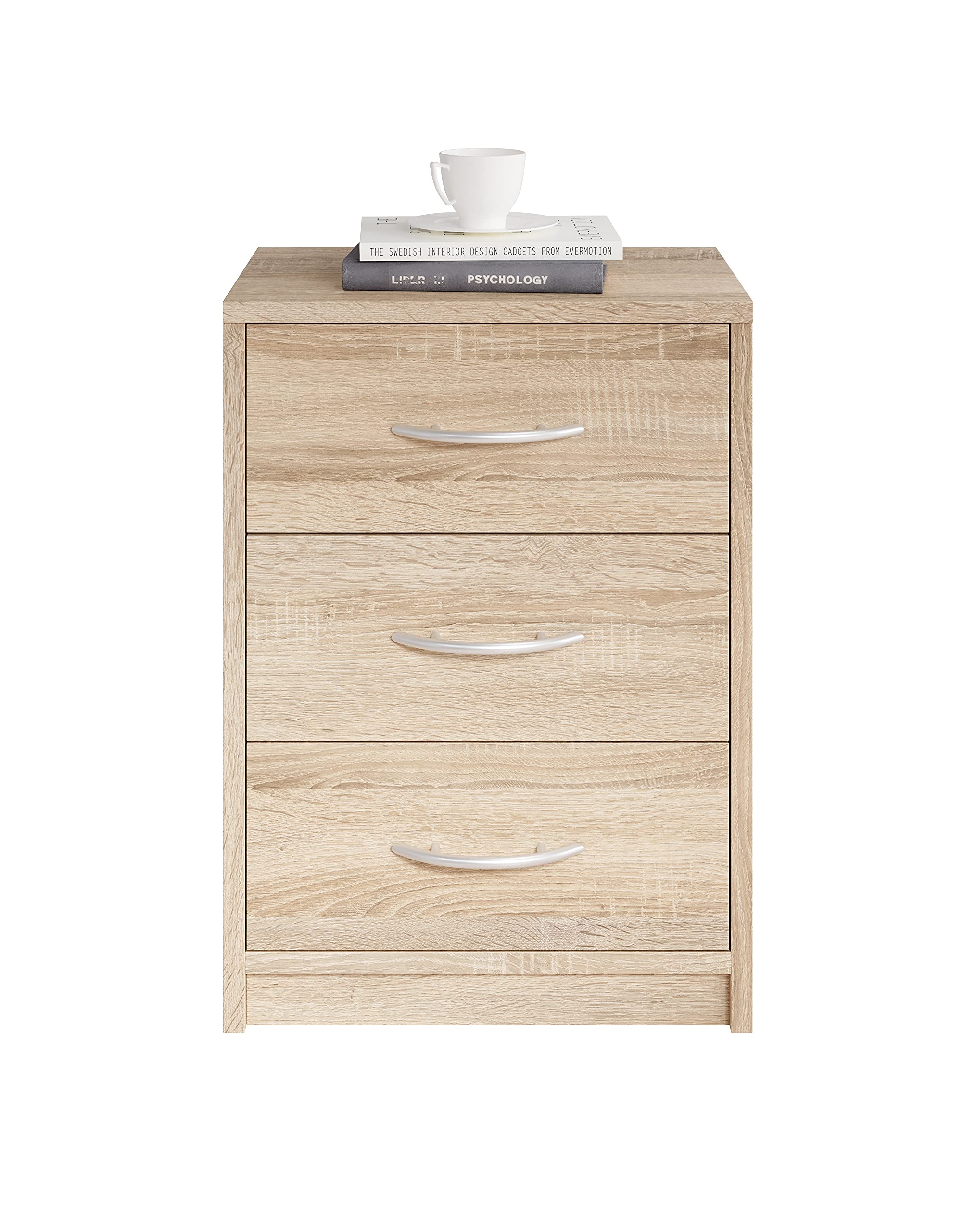 AVANTI TRENDSTORE - Pepe - Comodino in legno laminato con 3 cassetti. Disponibile in diversi colori. Dimensioni LAP: 38,5x54,2x28,2 cm (quercia Sonoma)