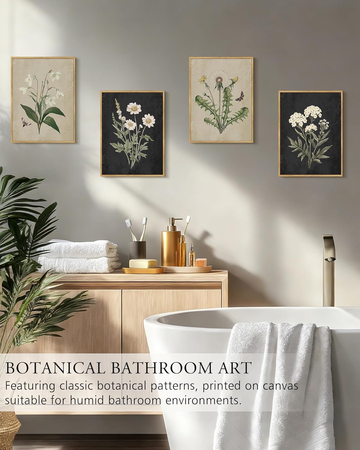 KUVIOKE Vintage Botanical Boho Framed Wall Art Set of 4 Piece Antique Flower Prints Farmhouse Retro Plants Rustic Artwork Bathroom Kitchen Home Decor Ready to Hang 11x14inx4pcs (Natural Framed)