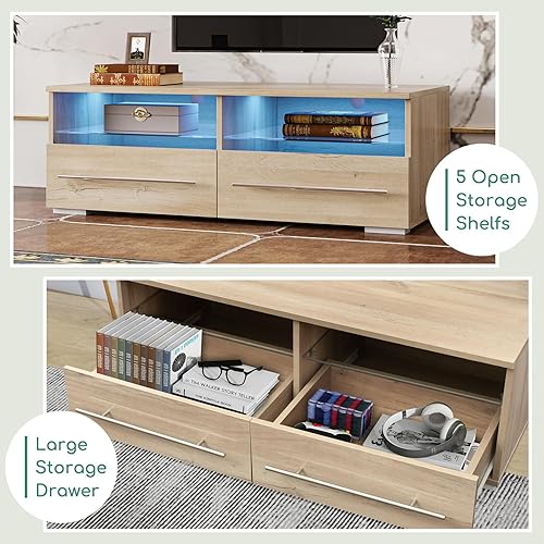 Miniatura 2 de Airdown Soporte de TV de madera con luces LED para televisores de hasta 43 pulgadas, gabinete de consola de TV de 39 pulgadas con almacenamiento,