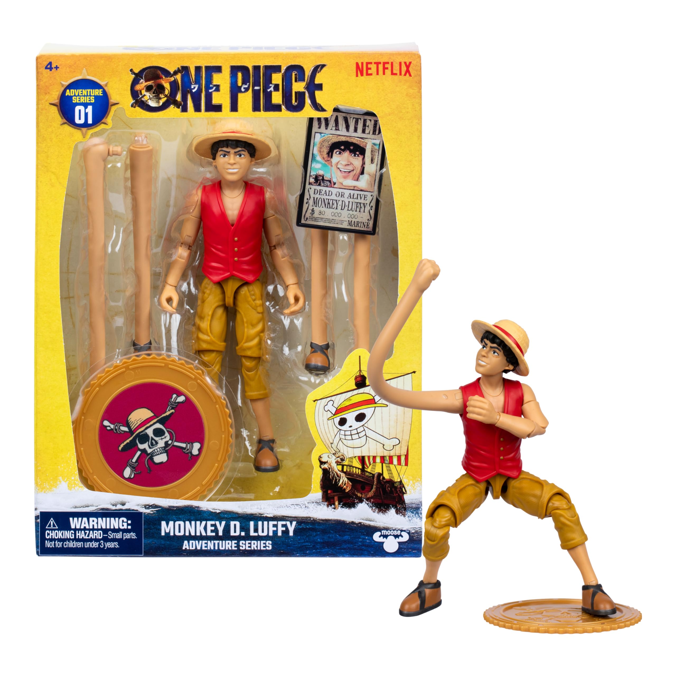 One Piece Monkey D. Luffy 6″ (15 cm) Action Figure with 6 Accessories. Includes Swappable Arms and Legs, Wanted Poster, and Berry Coin Display Base