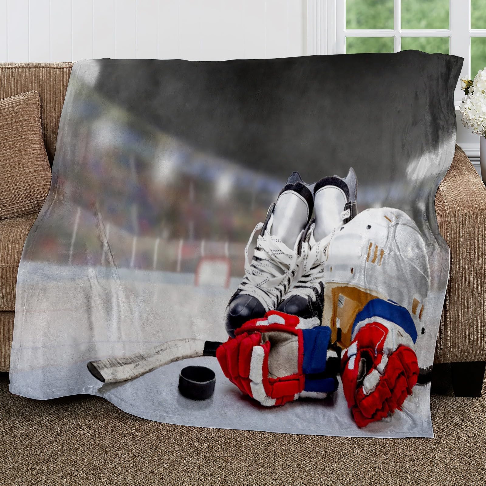 Coperta Hockey Su Ghiaccio 150x200cm - Flanella Sherpa Morbida - Per Sport, Casa E Campeggio