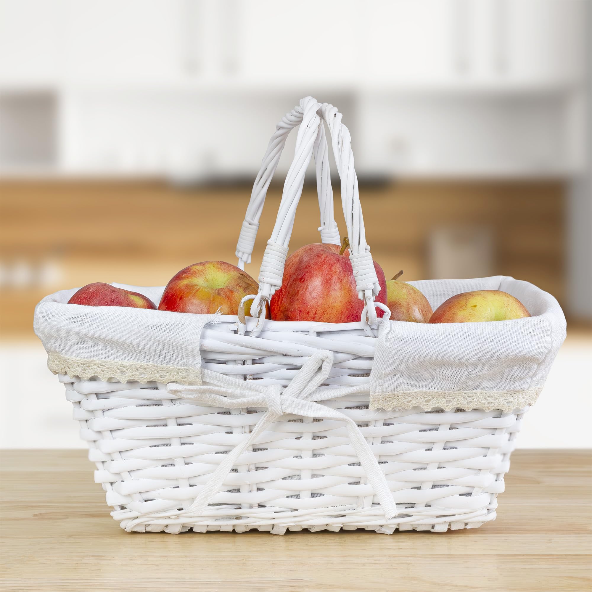 Cornucopia Brands Rectangular Wicker Basket w/Handles (White), Easter Basket, Fall Decor, Flower Girl Basket and More