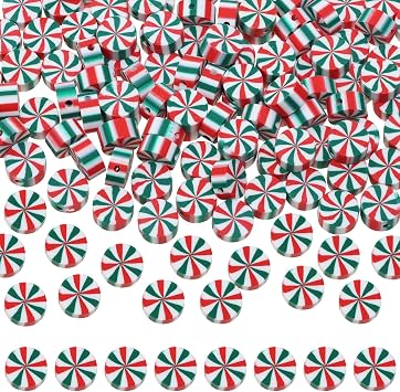 200PCS Christmas Candy Clay Beads Spacer Beads Ornaments for Bracelets Earring Jewelry Making Necklaces Resin Key Chains Gift Art Crafts Project Xmas Decoration Holiday Party Supply,Multicolor
