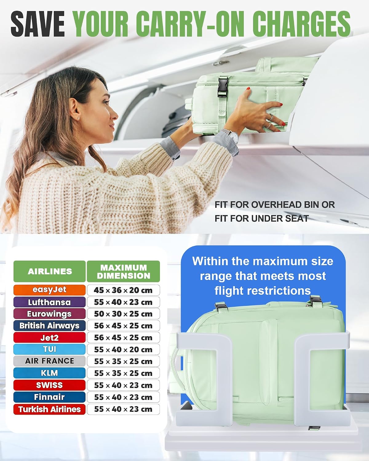 WONHOX Mochila com vedação a vácuo para viagem com bomba de ar, A36-verde-menta, Large, Viagens