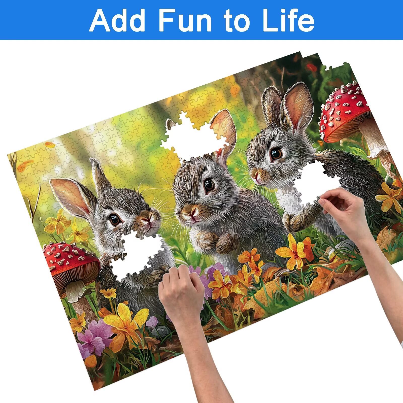 Puzzle 1000 Pezzi Coniglio, Puzzle Animale 1000 Pezzi Arte per Adulti e Bambini, Misura: 75x50 cm, Puzzles Legno per Adulti con Squisita Scatola di Imballaggio, Idea Regalo Donna, Regalo Uomo, -8957