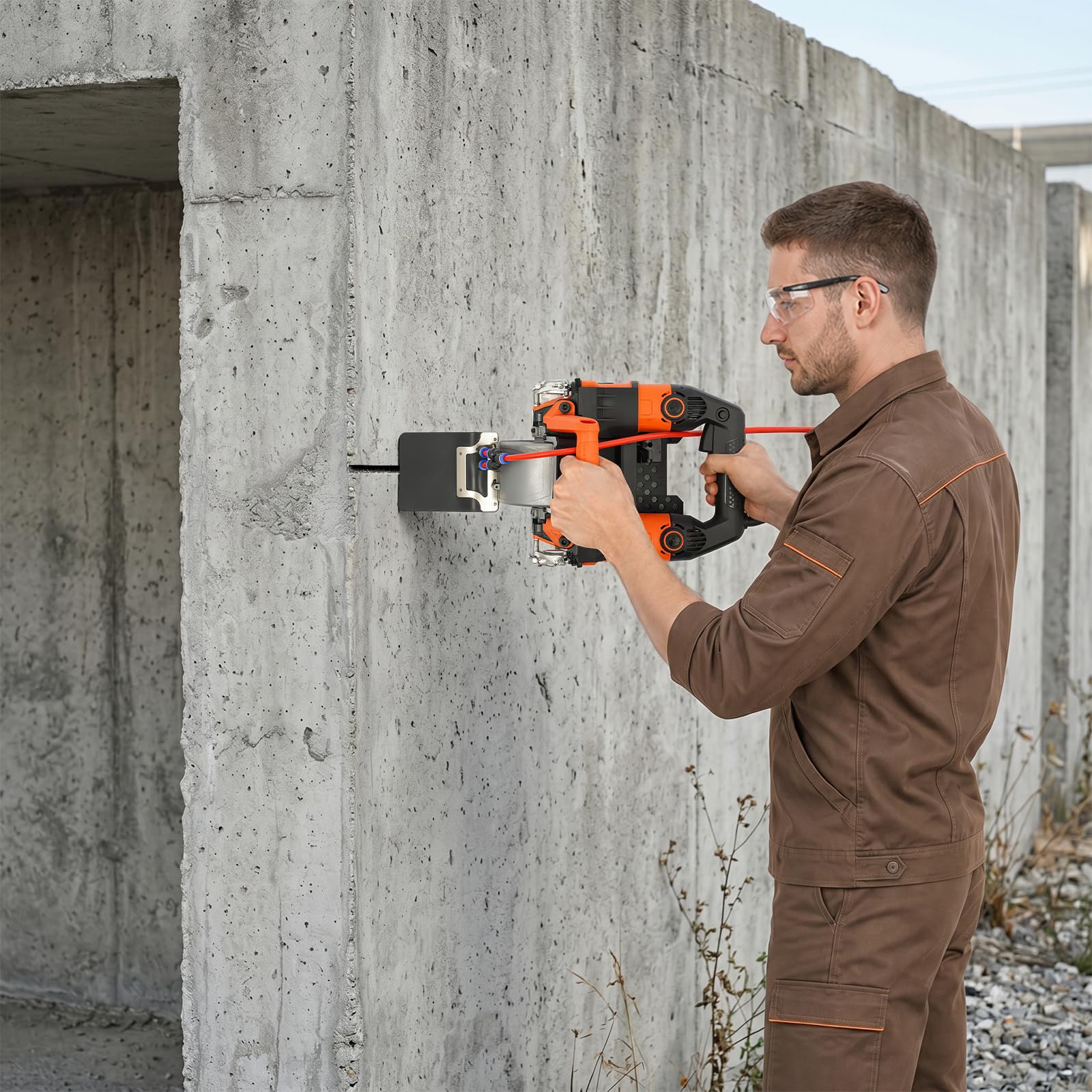 Chłodzona wodą bruzdownica z odsysaniem pyłu, elektryczna frezarka szczelinowa do betonu i muru | Silnik chłodzący wodą 5,2 kW, odsysanie pyłu do cięcia betonu i kamienia, ergonomiczny dla profesjonalistów