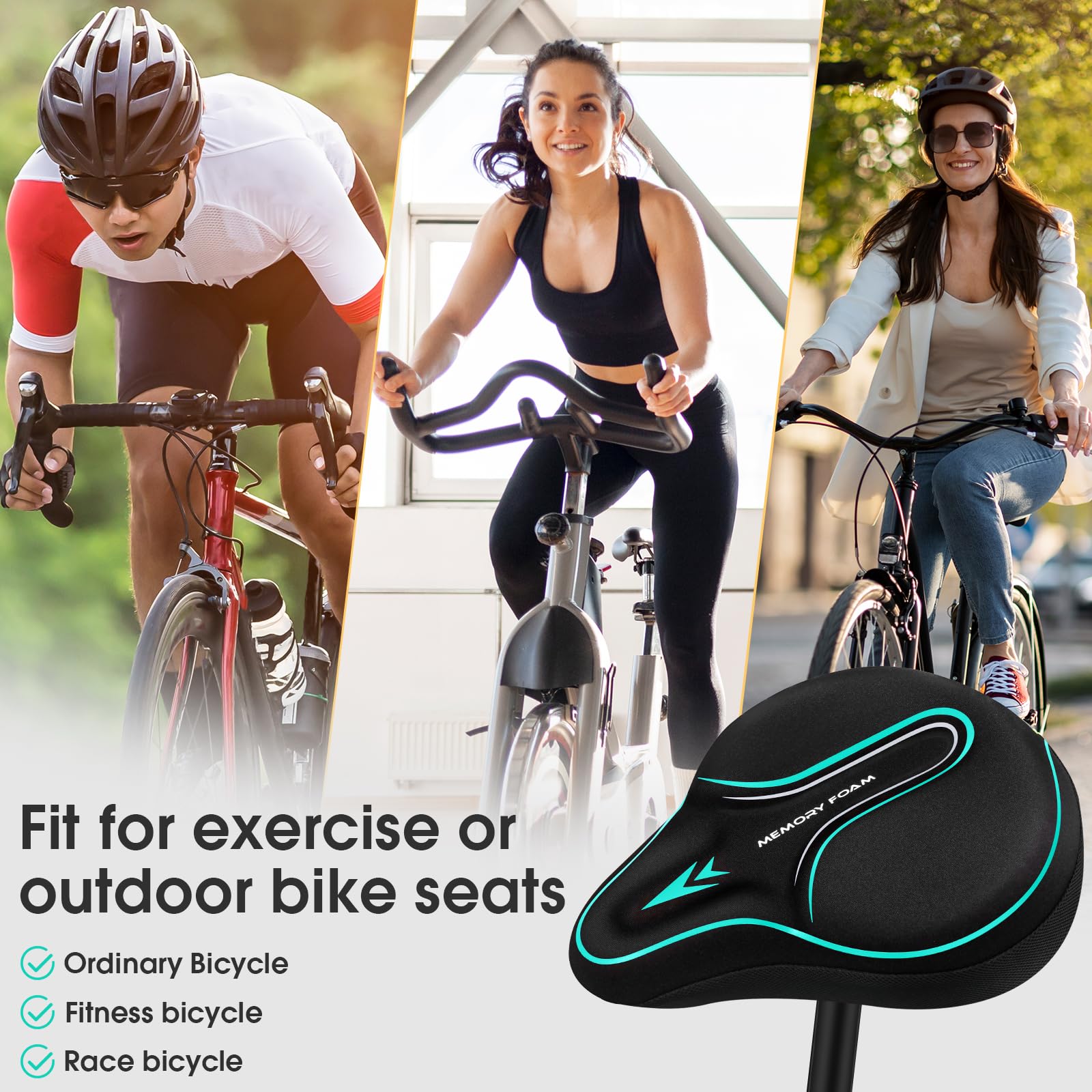 MSDADA Housse de siège de vélo rembourrée en Mousse à mémoire de Forme pour Homme et Femme, Accessoires de vélo Confortables pour vélo, extérieur et intérieur (Vert)