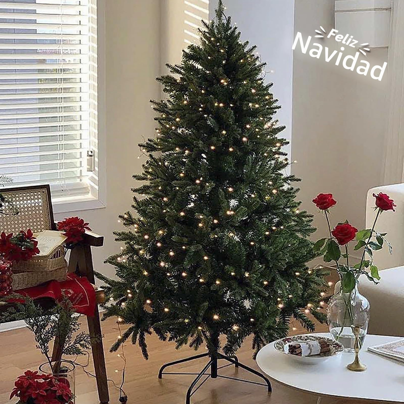 Árbol de Navidad Preiluminado, Árboles de Navidad Artificiales con Puntas de Ramas de PE y PVC, 120/150/180/210/240/300 cm, Decoración Navideña para el Hogar y la Oficina(10ft/300 x 180 cm)