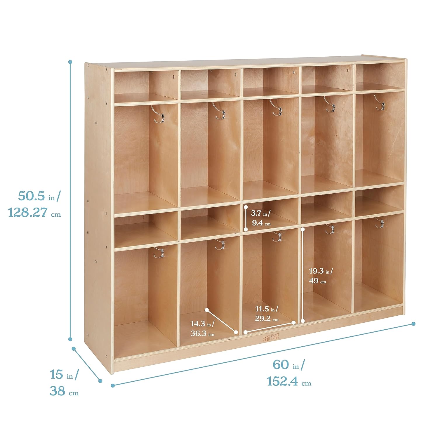 ECR4Kids 10-Section Coat Locker with Tray Storage Compartments, Classroom Furniture, Natural