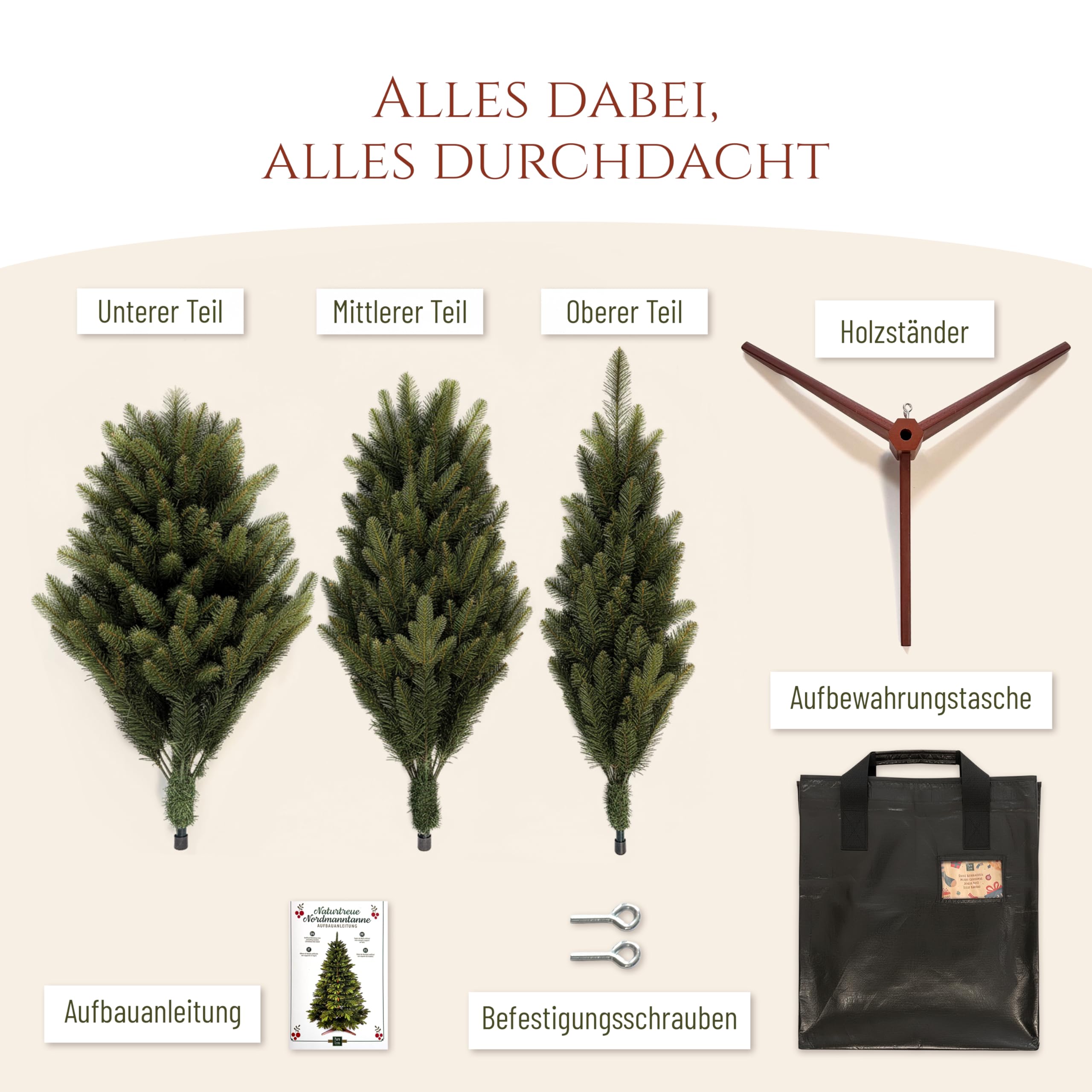 Premium Weihnachtsbaum künstlich 180cm - TESTSIEGER 10 Jahre GARANTIE - Naturgetreu, dichte Zweige, Künstlicher Weihnachtsbaum mit Holzständer, Christmas Tree Tannenbaum künstlich 180 cm Pure Living
