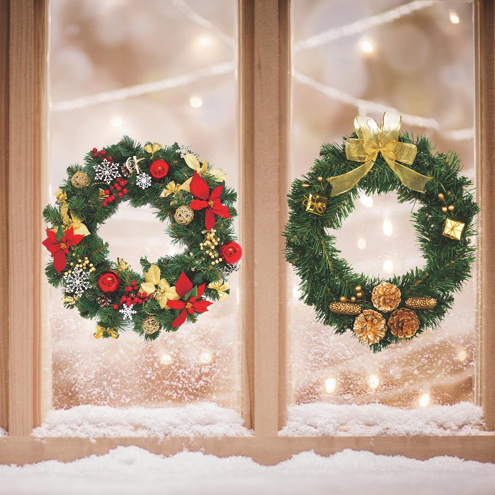 Christmas Window Stickers 2 PCS Wreath Window Clings Decorations, Garland Window Glass Stickers Removable Vinyl Decals Xmas Ornament Holiday Decor Party Supplies