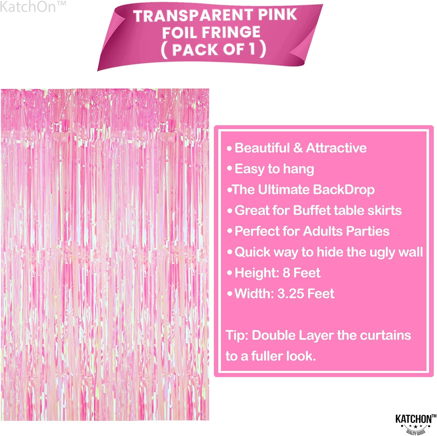 KatchOn, XtraLarge Iridescent Pink Backdrop Curtain - 3.2x8 Feet | Pink and Silver Balloon Arch Kit - Pack of 134 | Red Happy Galentines Day Banner - 2 Strings | Galentines Day Decorations for Party