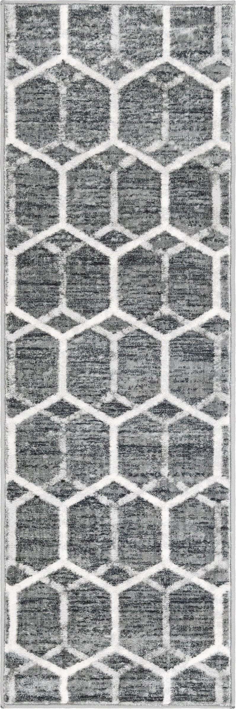 Rugs.com Lattice Trellis Collection Rug – 6 Ft Runner Gray Low-Pile Rug Perfect for Hallways, Entryways