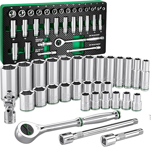 SK Juego de llaves de vaso de 38 pulgadas con trinquete de 160-P, 31 piezas, métrico, acabado SuperKrome, construcción CR-V premium, con organizador