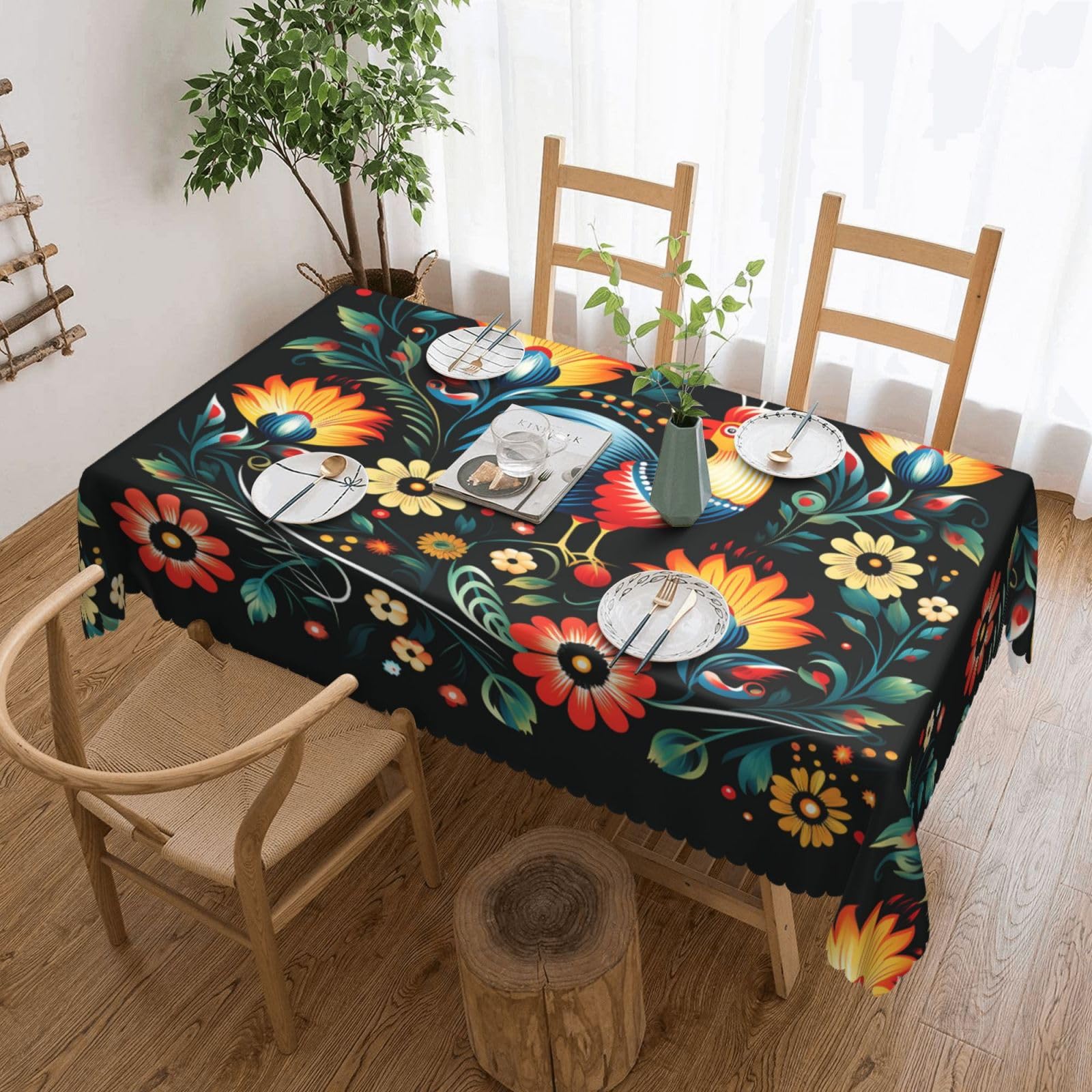 Nonhai Polish Folk Art Pattern Rectangle Tablecloth 54X72 Inch Waterproof Tablecloth For Dining Table Kitchen Farmhouse Table Cloth Wrinkle Free Table Cover For Dining Party Buffet Wedding