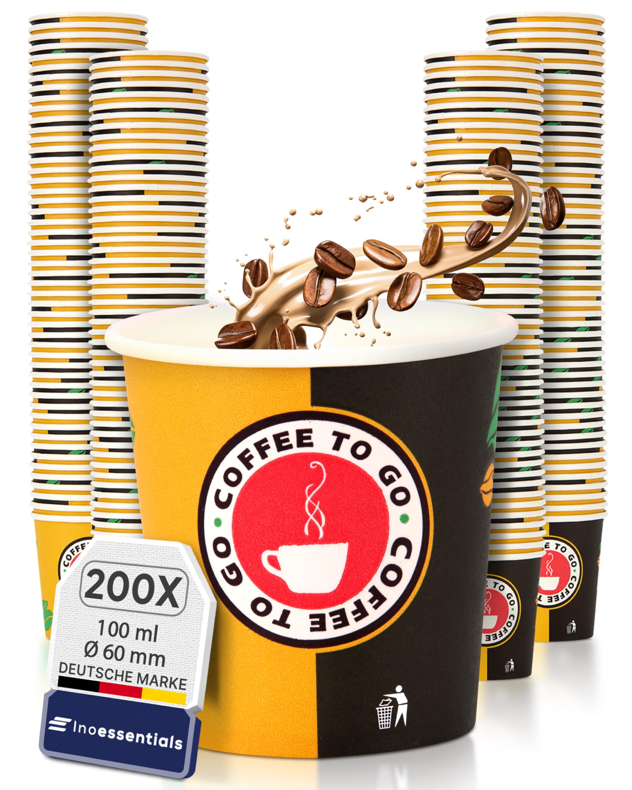 Inoverse 200 stück Pappbecher, Einweg Coffee to Go Becher - 100ml, Kaffee to go Becher Pappe, 4oz Trinkbecher für Tee, Einwegbecher, Espressobecher, Papierbecher, Kaffeebecher to go, Kaffeetassen
