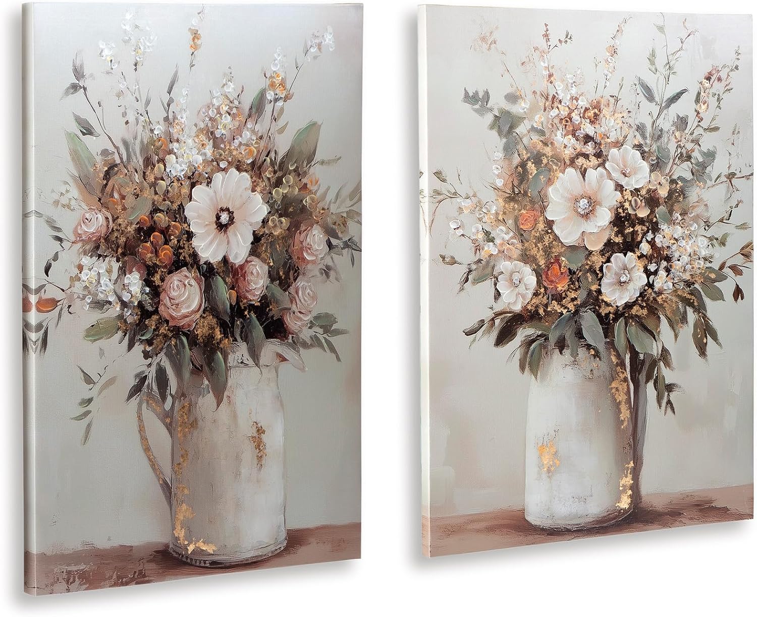 Signature Design by Ashley Floral Canvas Gallery Wall Art Sets | Unframed gallery wrapped canvas over wood, Hand painted textures with gold foil embellishments for living rooms, Faisaldon
