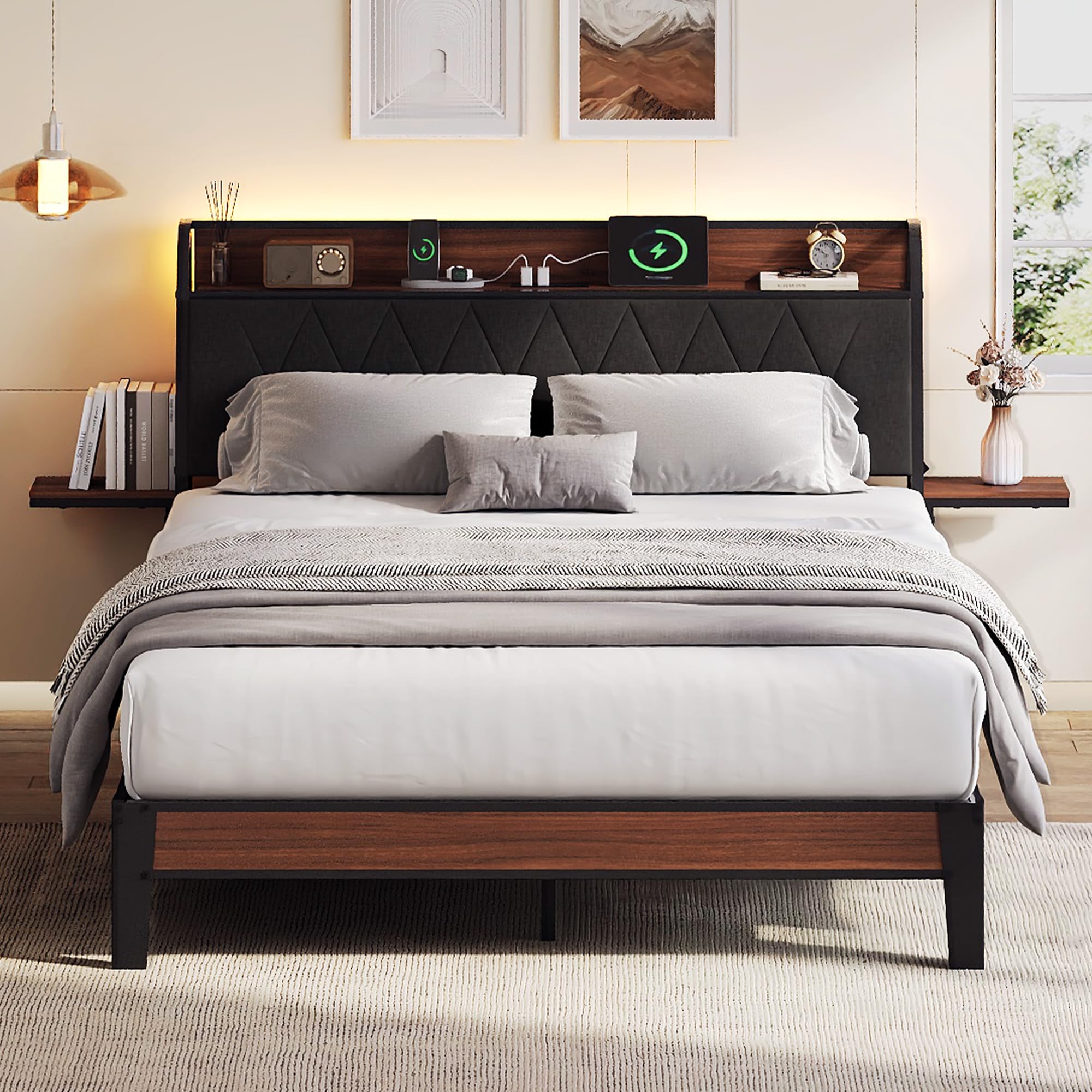 WLIVE Queen Bed Frame with Headboard