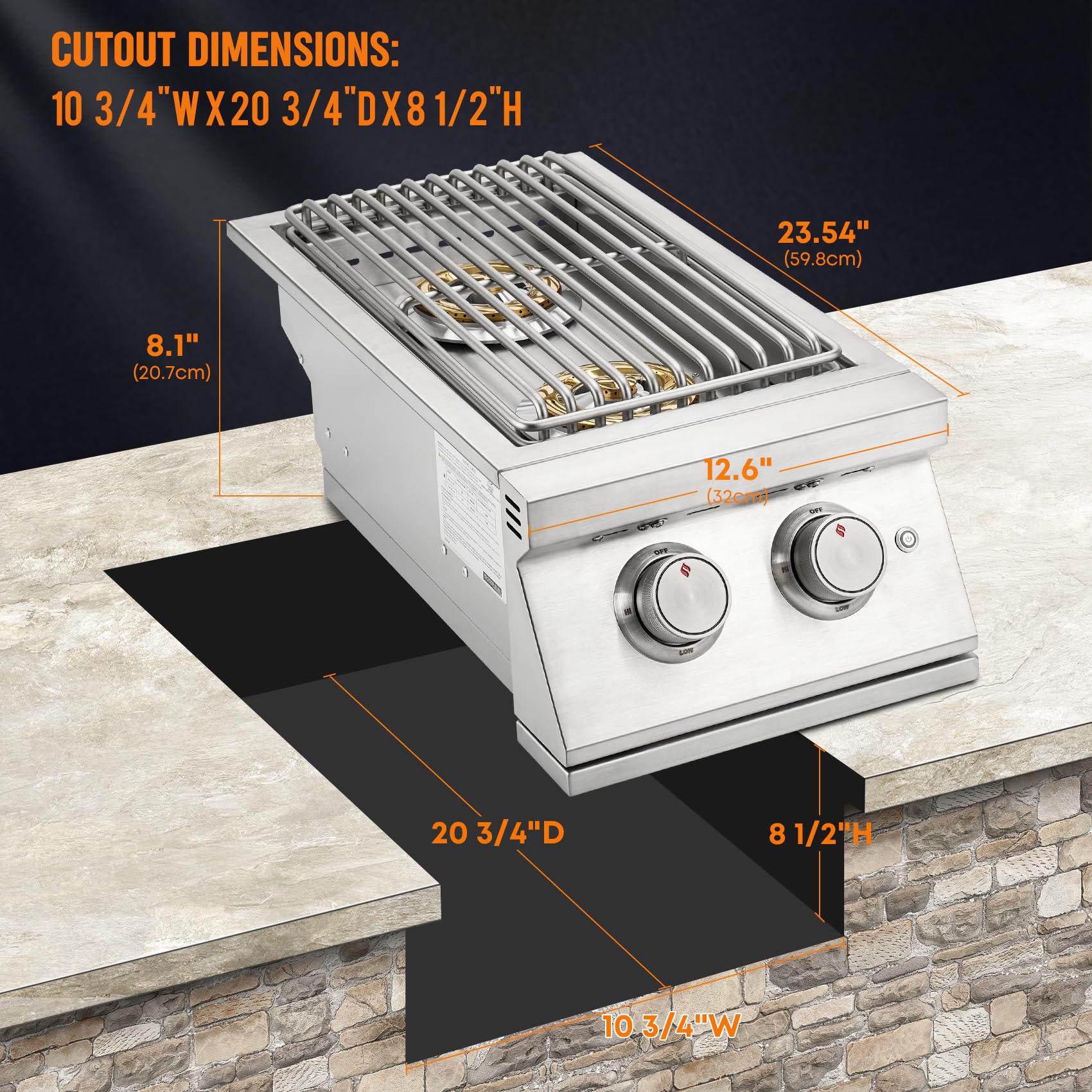Hygrill - Quemador de propano líquido de doble cara de 24,000 BTU, quemador lateral doble integrado para cocina al aire libre, parrilla isla de barbacoa al aire libre 2