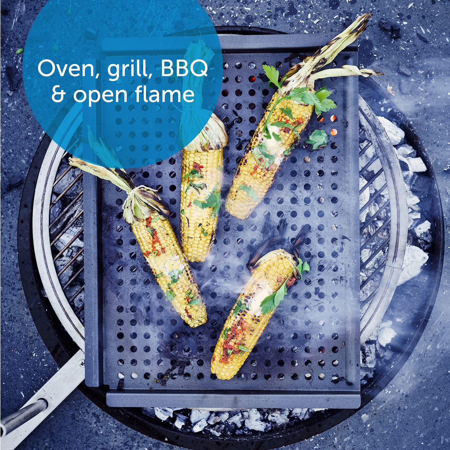 BK Pre-Seasoned Carbon Steel, 17" BBQ Grill Tray with Holes for Grilling, Induction, Oven Safe, Black