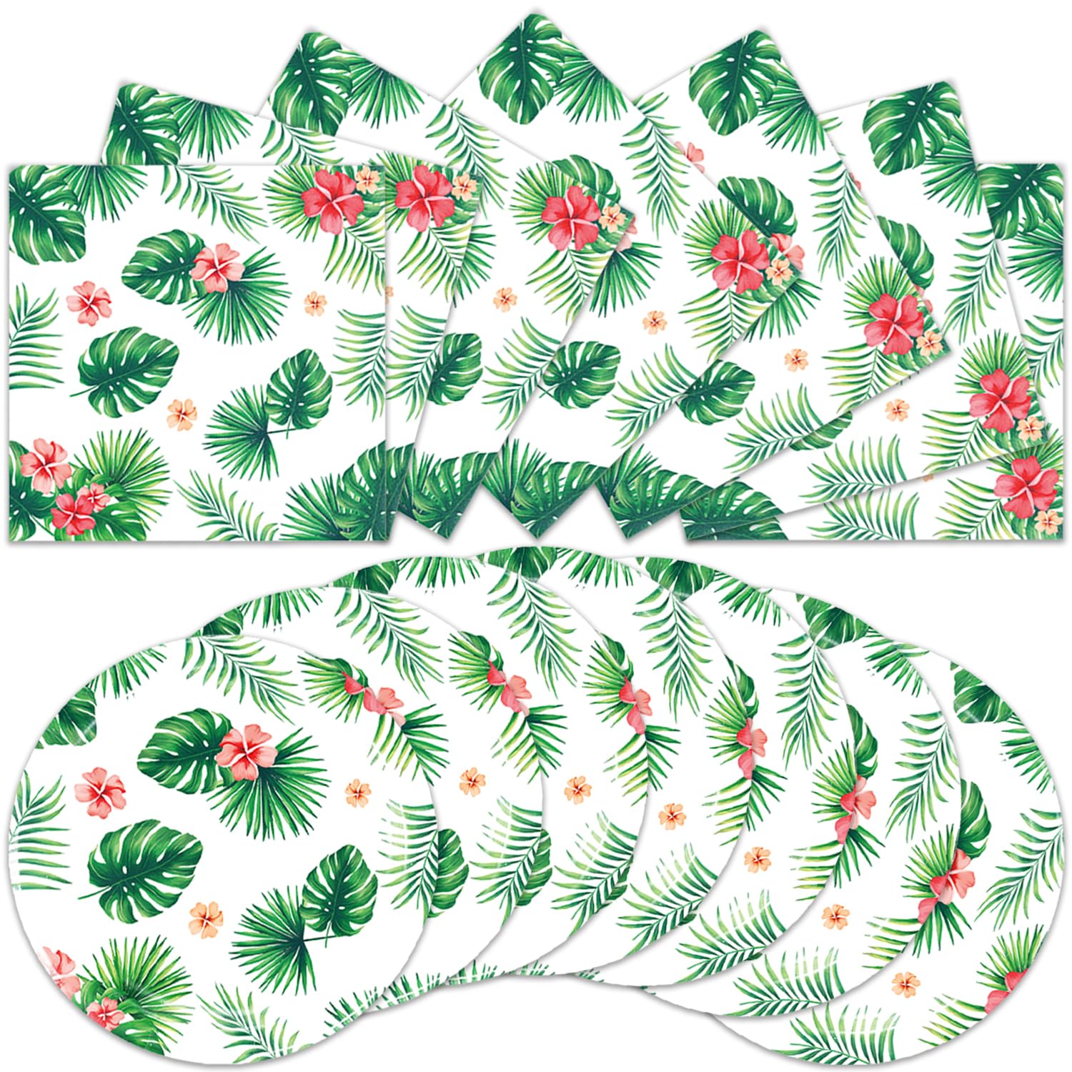 ACIYHN 40Pcs Hawaiian Luau Party Decorations Hawaiian Theme Tableware Set Tropical Floral Palm Leaves Disposable Plates Napkins Serves 20 Baby Shower Luau Birthday Party Decorations
