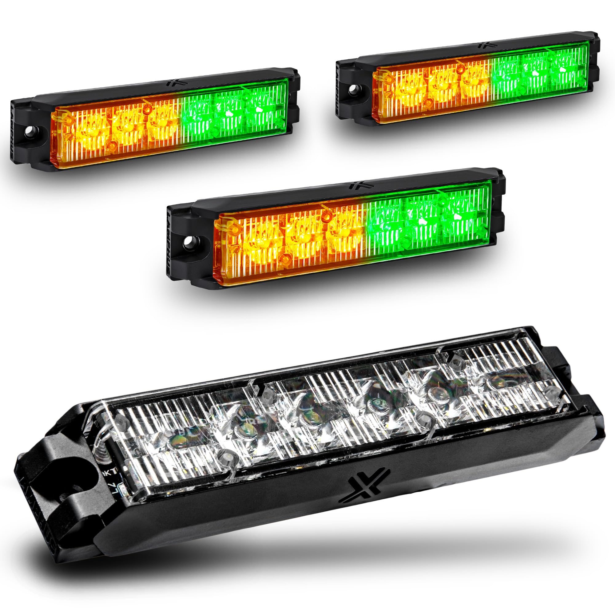 LAMPHUS NanoFlare 4pc 6W Amber Green LED Police Grill Strobe Warning Lights