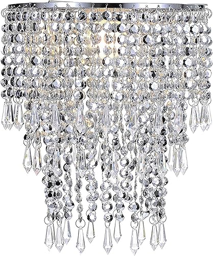 Waneway Pantalla colgante de cuentas de 3 niveles, lámpara de techo con gotas de joyas acrílicas, pantalla de cuentas con marco cromado y cuentas