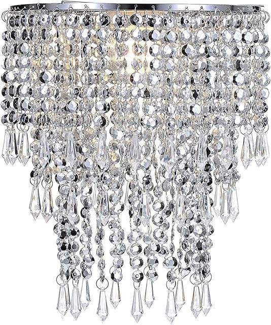Waneway Chandelier Light Shade for Ceiling Pendant Light, Easy Fit Crystal Lamp Shade Lampshade for Bedroom, Living Room, Hallway, Wedding or Party Decoration, Diameter 22 cm, 3 Tiers, Silver
