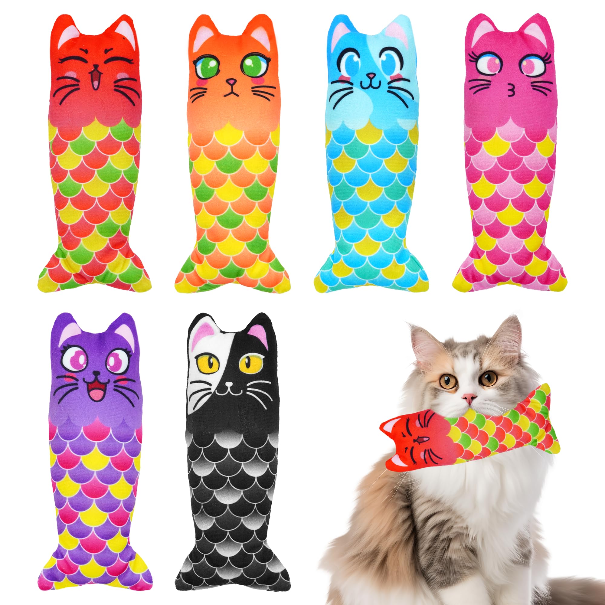 Pai Sence Catnip Toys for Indoor Cats Large Adult Cat Plush Toys with Crinkle Kitten Chew Kicker Toy 6 PCS