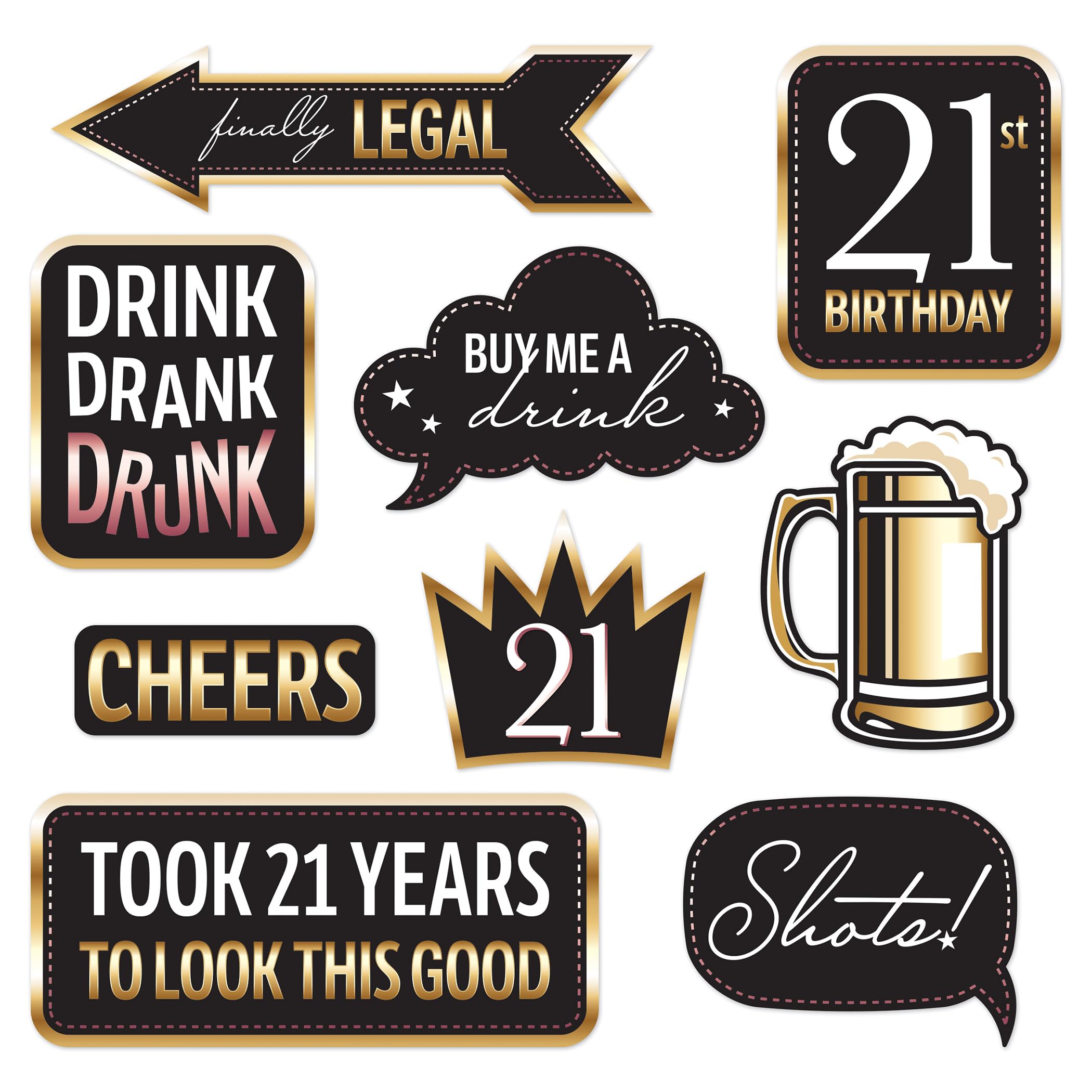 Beistle Finally 21 Double-Sided Photo Fun Signs Birthday Props 18 Pack