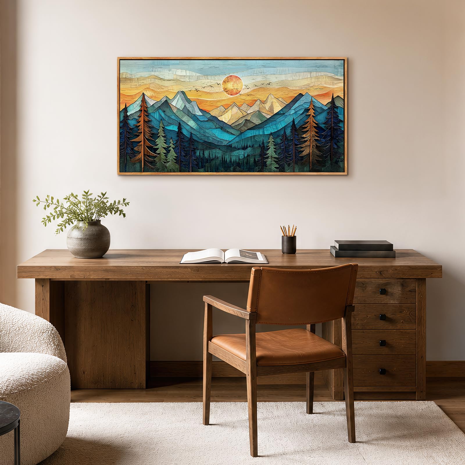 hyidecorart Bosque Montañas Moderno Marcos Cuadros Decoracion 50x100 cm | Motivos Finos, Impresión HD, Grandes Formatos, Fácil de Colgar, Tejido de Lienzo, Decoración Mural Tranquila, Arte Regalo