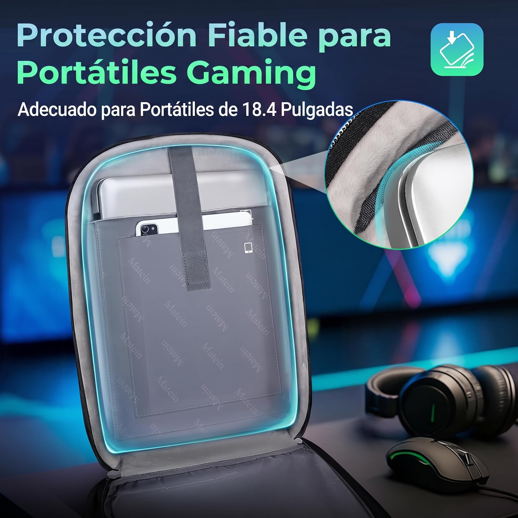 MATEIN Mochila Gaming Antirrobo Hombre, Mochila Portátil 18 Pulgadas | Cerradura con Código Mochila Hombre Trabajo, Bolsillo Oculto, Funda Impermeable Desmontable para Trabajo, Gaming, Negro