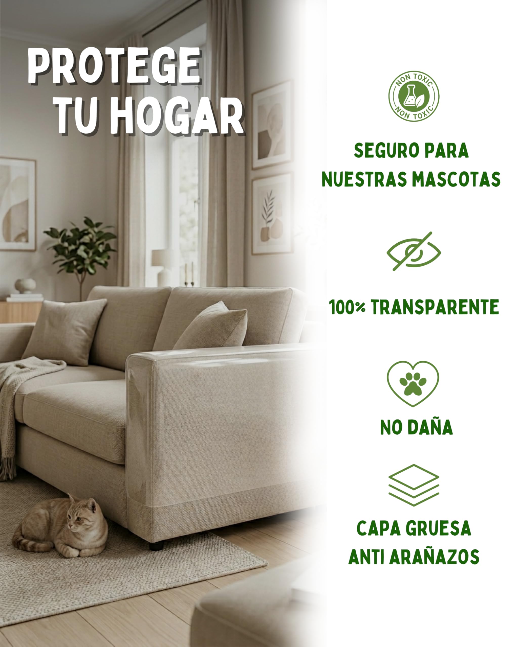 Protector Sofa Gatos Arañazos 40cm x 5m - Plastico Adhesivo Antiarañazos para Sofa y Puertas, Protector Transparente para Gatos y Perros, Fácil de Instalar