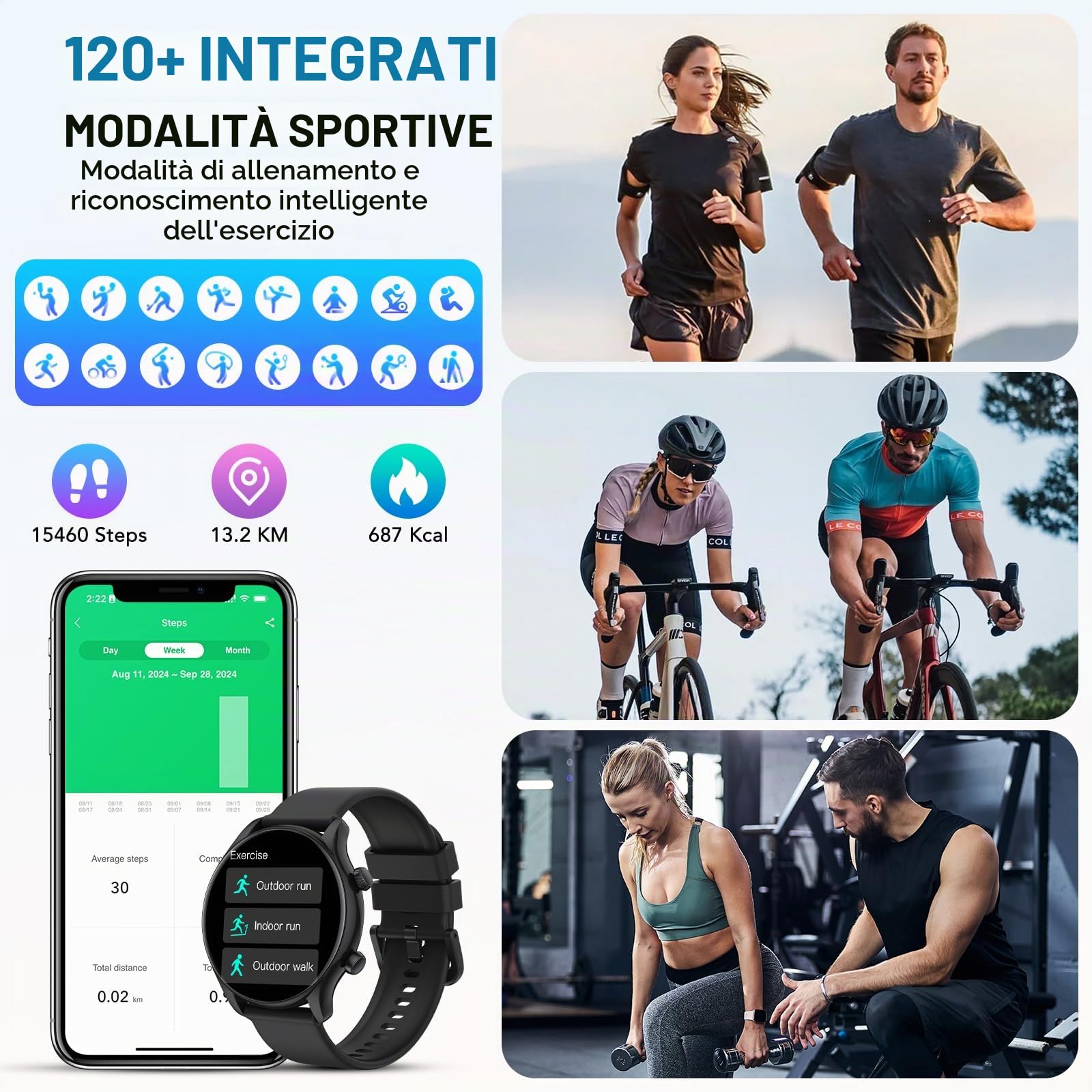 Smartwatch Uomo Donna, 1.39" Orologio Smartwatch con Effettua/Risposta Chiamate, Fitness Tracker con 120+ Sportive, Contapassi/SpO2/Cardiofrequenzimetro, IP68 Smart Watch per Android iOS (Nero)