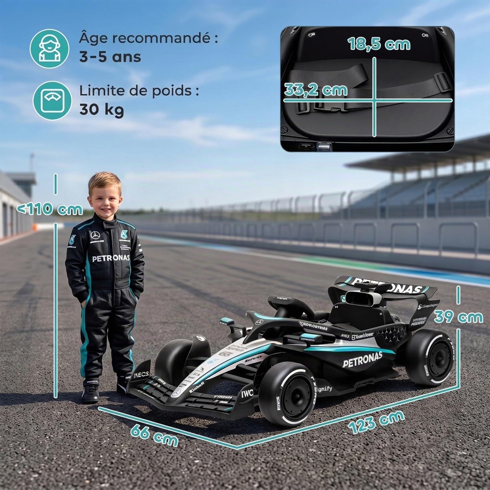 AIYAPLAY Kart Électrique Enfants 12V, Télécommande, LED, 3-5 Ans, Noir
