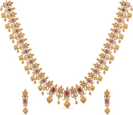 TARINIKA Ahaana CZ Indian Long Necklace Set - Indian Jewelry Set for Women | Gold Plated Brass with Cubic Zirconia, with Matching Earrings, Ideal for Wedding, Ethnic Wear, Gift for Her