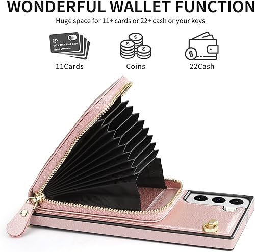 Miniatura 3 de JAKPAK Funda para Samsung Galaxy S22 Plus 5G, con cremallera, de cuero, con ranuras para tarjetas, funda protectora con cordón, compatible con