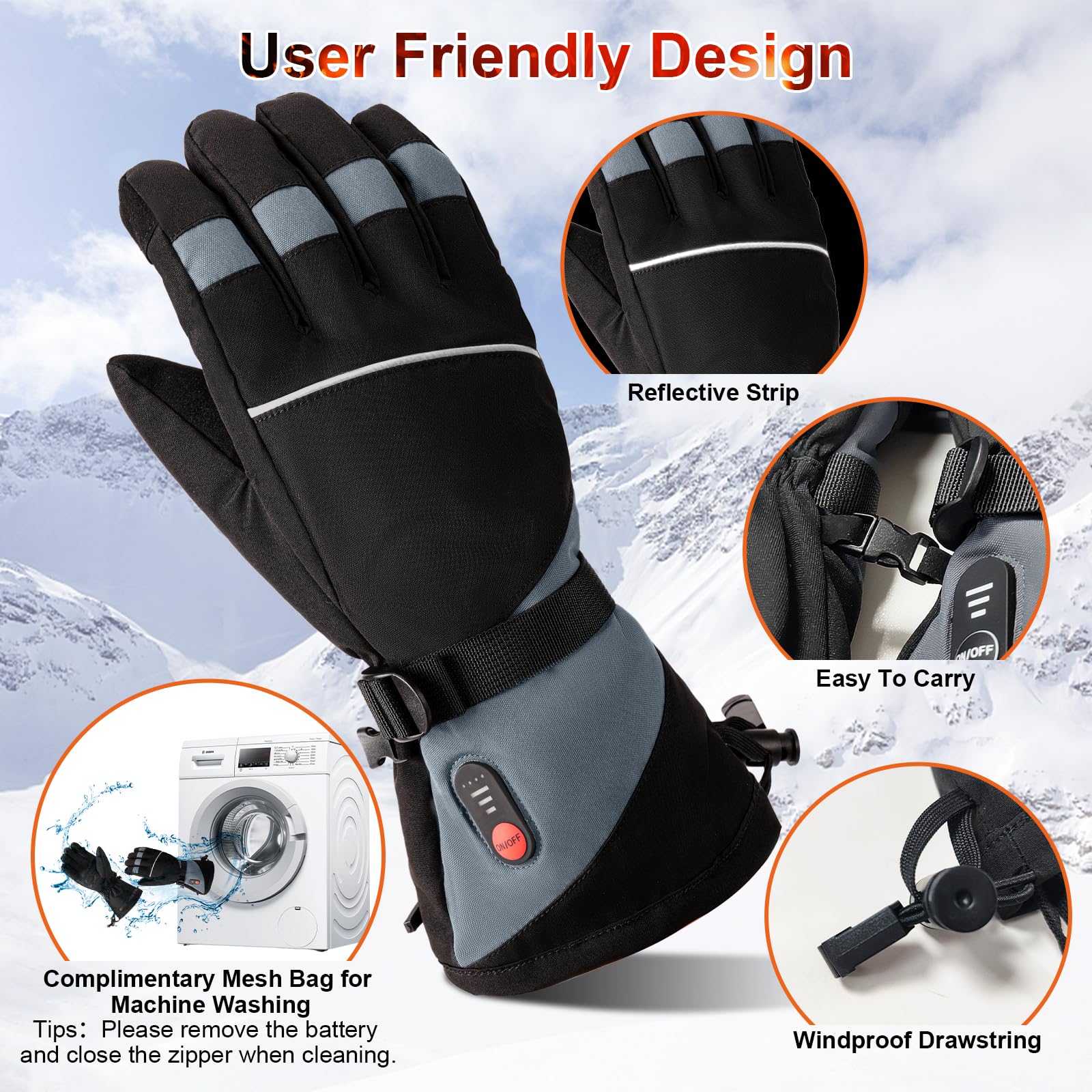 Rechargeable Heated Gloves for Men Women,7.4V Fast Heating Gloves