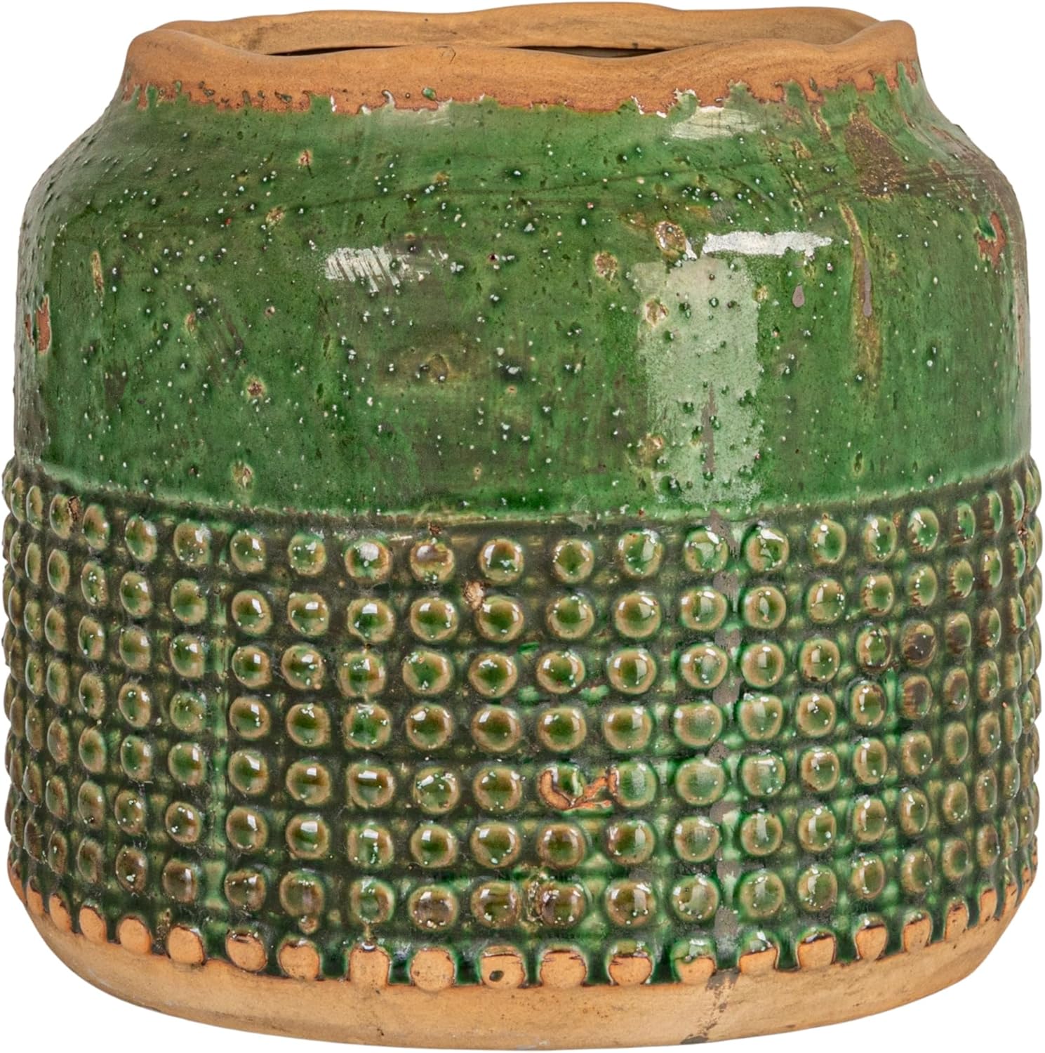 Creative Co-Op Round Terra-Cotta Hobnail Planter Vase with Heavily Distressed Finish, Green