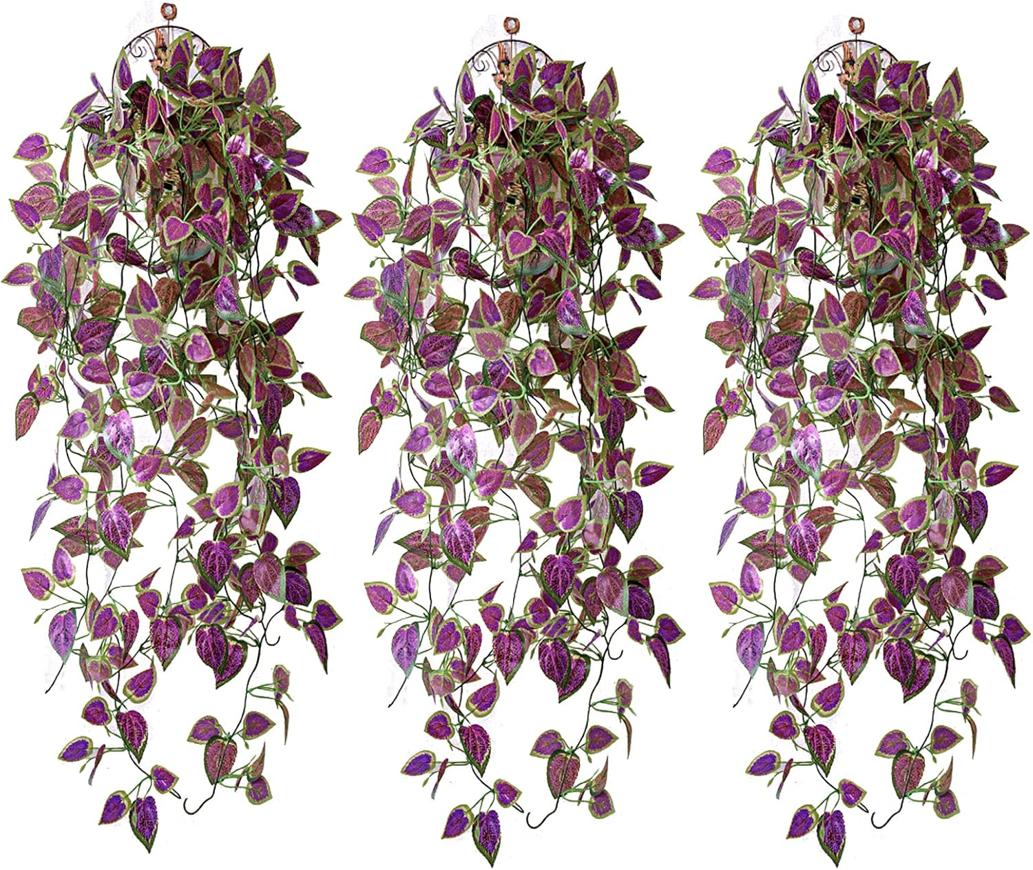3PCS Perilla Leaves Artificial Hanging Plants, 3.44ft Fake