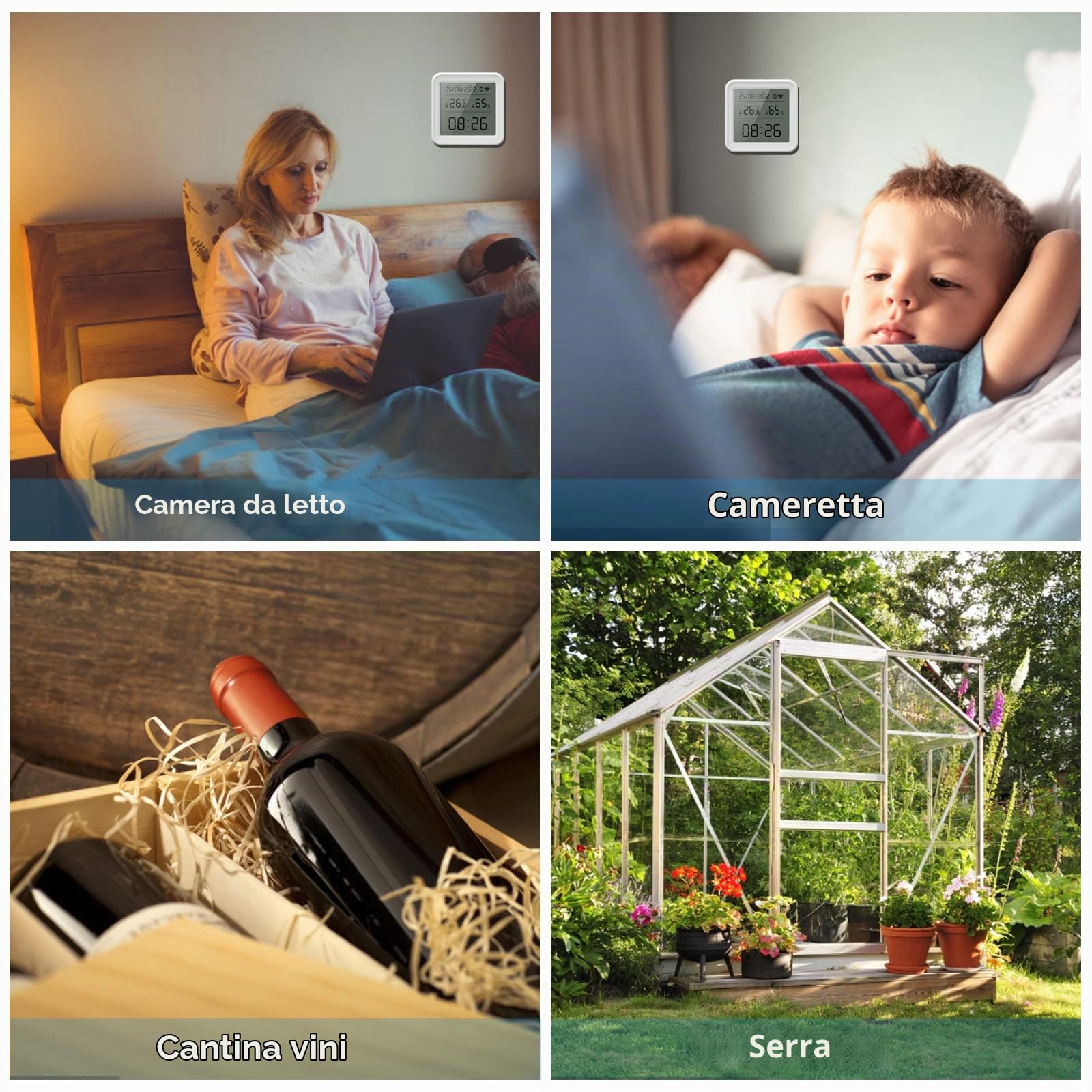 eMylo Termometro Igrometro Ambiente WiFi, Umidità e Temperatura Interno Bluetooth con App Intelligente Registrazione Dati per Camera Serra Garage Cantina di Vini