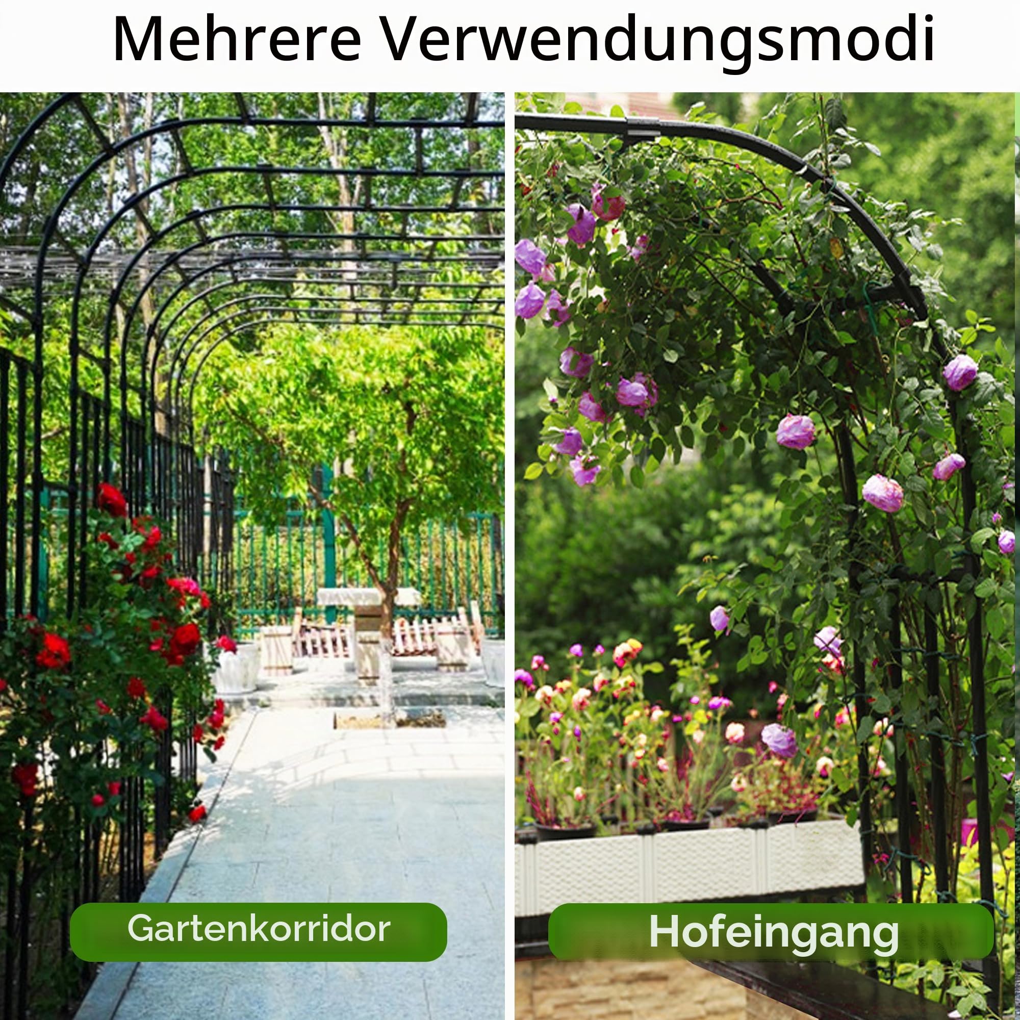 Caroeas Rosenbogen aus Metall, Stabiler Gartenbogen mit 20 mm verstärkten verzinkten Stahlrohren, rostfrei – 180x240x40 cm – Ideal als Rankhilfe für Kletterpflanzen