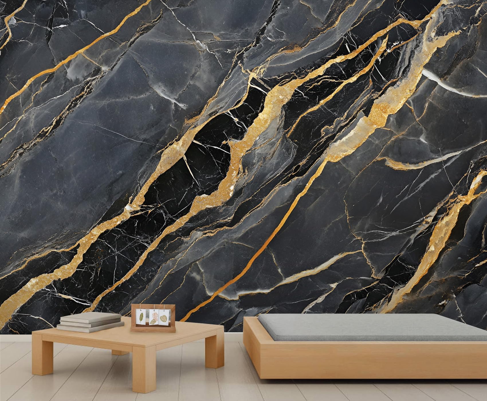 Marble Wallpaper, Black Marble Murals, Luxury Gold Texture 3D Wall Decal Mural for Living Room Bedroom TV Background Home Decor 197" W x 118" H