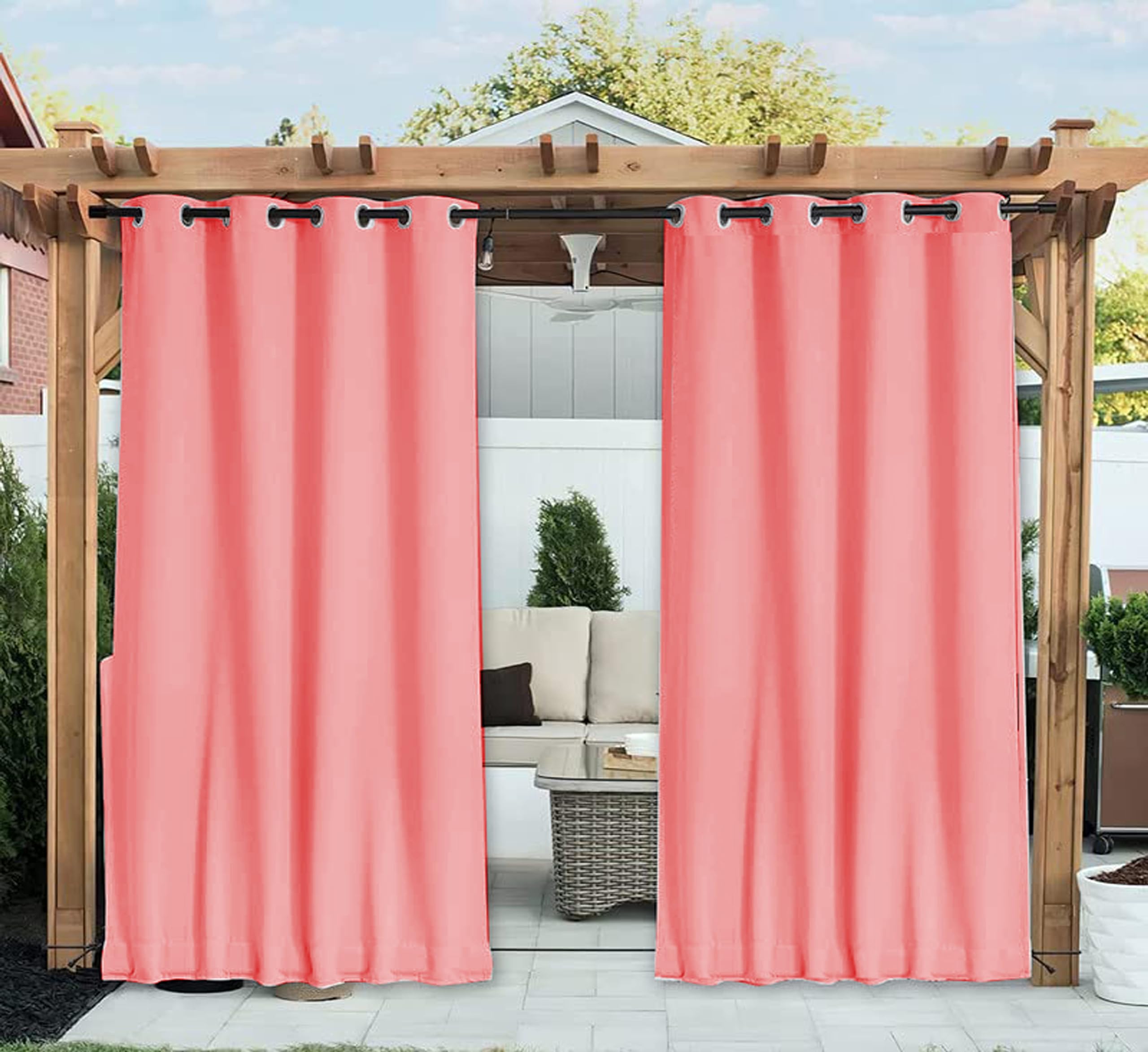 Duronet - Waterproof & Sun Blockage Top & Bottom Eyelete & Back Tab Fixed Windproof Blackout Outdoor Curtains (Pink, 4.5 X 6 Feet, Polyester), 1 Piece Curtain-image-42