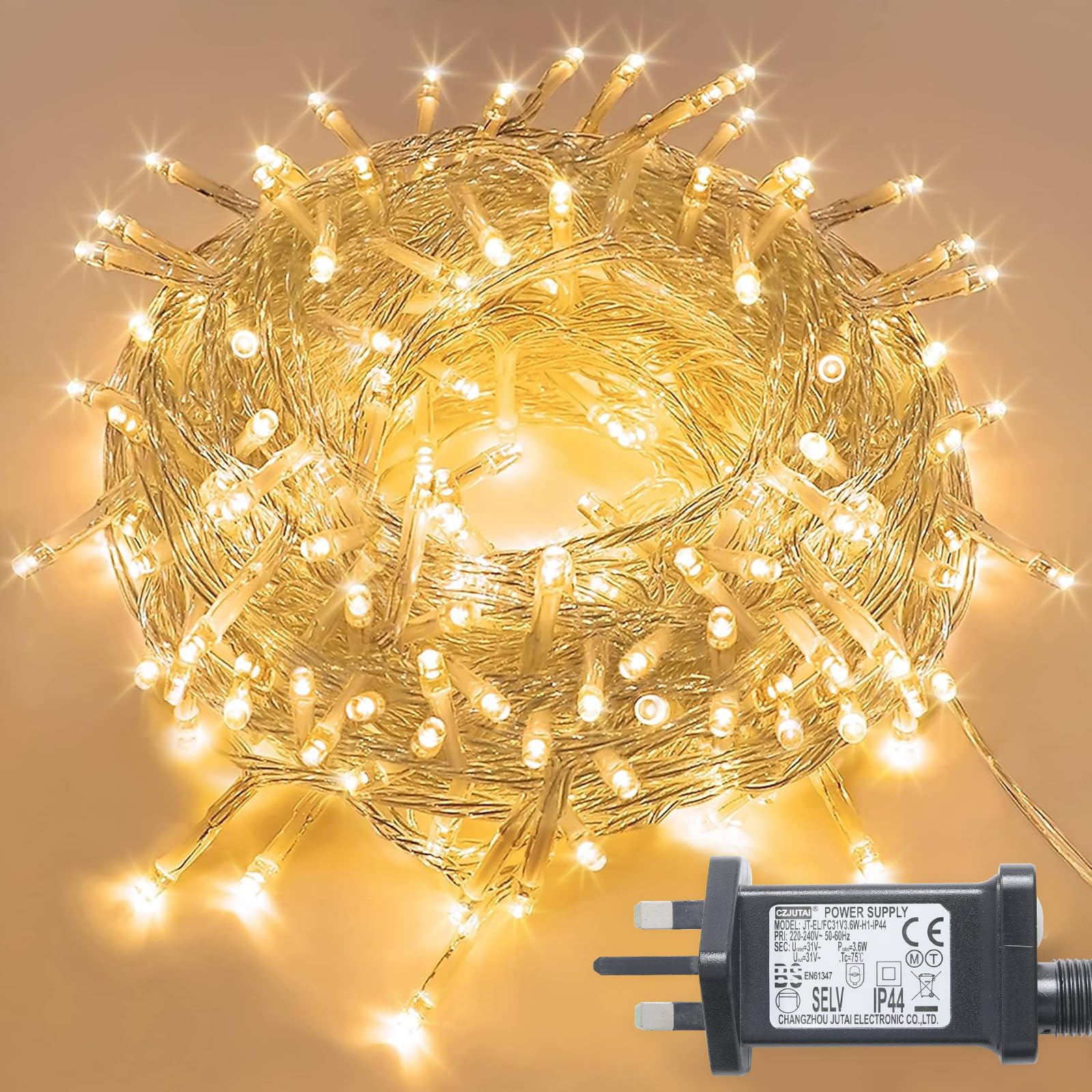 JMEXSUSS 99ft 300 LED String Lights Indoor Outdoor,Warm White Christmas Lights with Waterproof,8 Modes Clear Wire Fairy Light for Christmas Tree Bedroom Garden Home and Holiday Decor