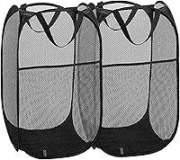 Vista 12 de Paquete de 2 cestas plegables de malla para la ropa sucia, cestas plegables para la ropa de baño, dormitorio universitario, viajes (blanco)